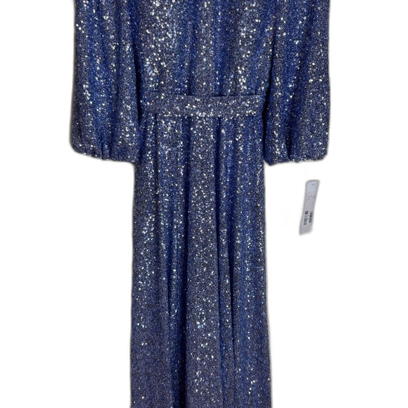 Jovani sparkling blue Embellished Long Sleeve sheath Dress 25950 ladies size 16 - Picture 7 of 16